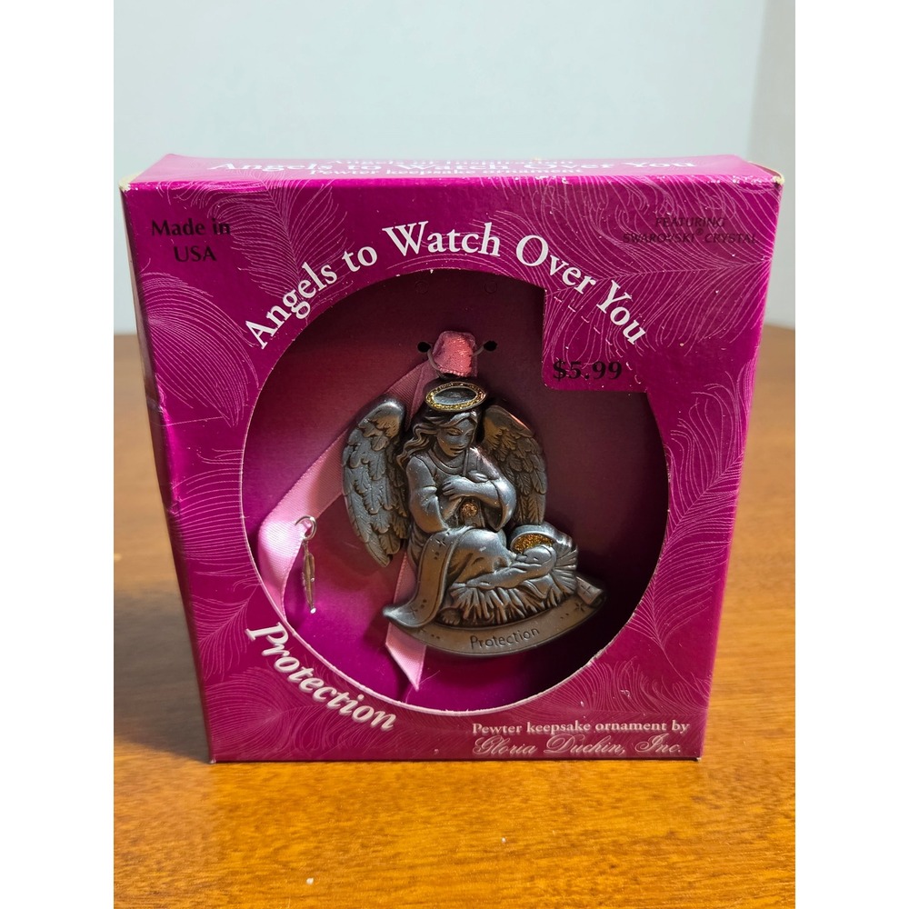 Gloria Duchin Pewter Angel of Protection Ornament Swarovski Crystal Made in USA